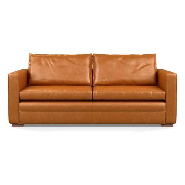 Heal's Palermo 3 Seater Sofa Stonewash Leather Toffee 277 Walnut Feet