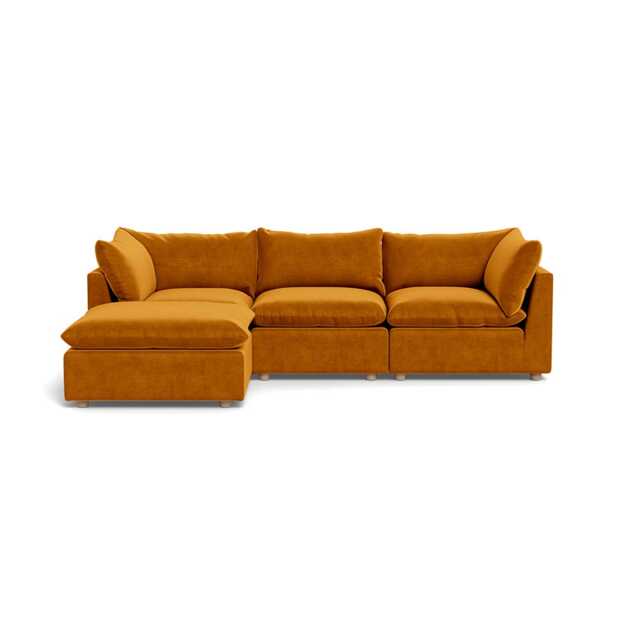 Heal's Astrid Left Hand Facing Corner Sofa Smart Luxe Velvet Cognac Natural Beech Feet