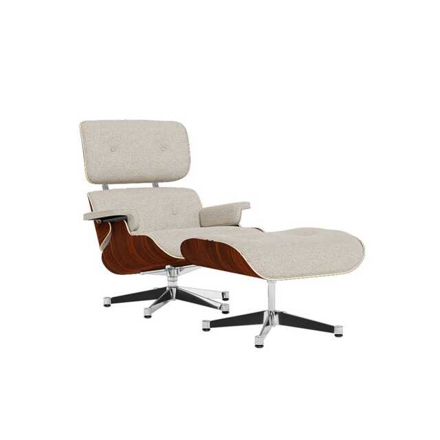 Vitra Eames Lounge Chair & Ottoman Santos Palisander Clas. Nubia 03 Cream Sand Polished Black Base 05