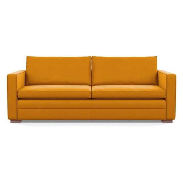 Heal's Palermo 4 Seater Sofa Nobilis Velvet Mustard Walnut Feet