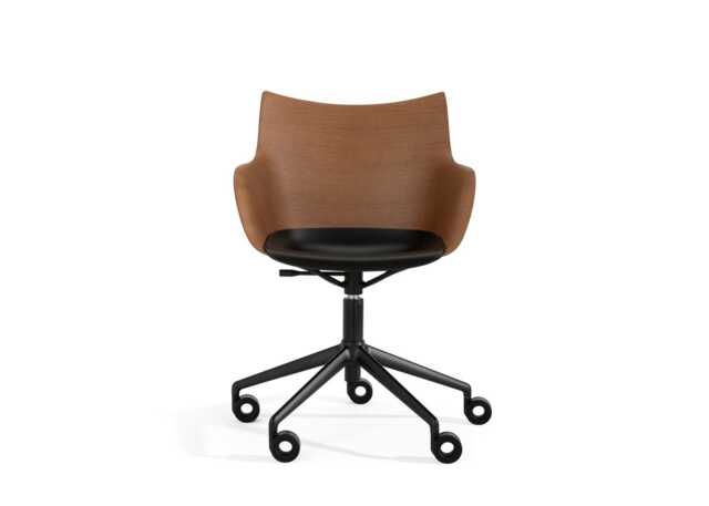 Kartell Q/Wood Swivel Chair Dark Wood Black Plastic Seat