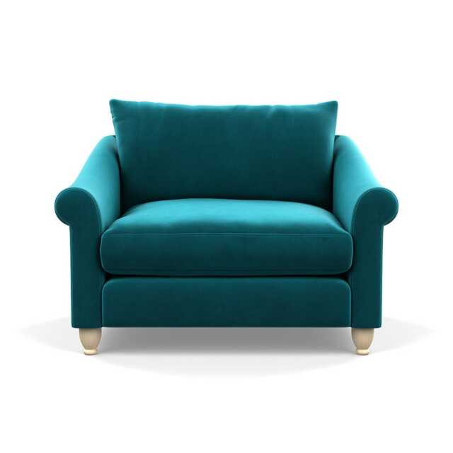 Heal's Devon Loveseat Smart Velvet Petrol Natural Feet - image 1