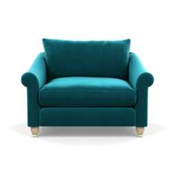 Heal's Devon Loveseat Smart Velvet Petrol Natural Feet