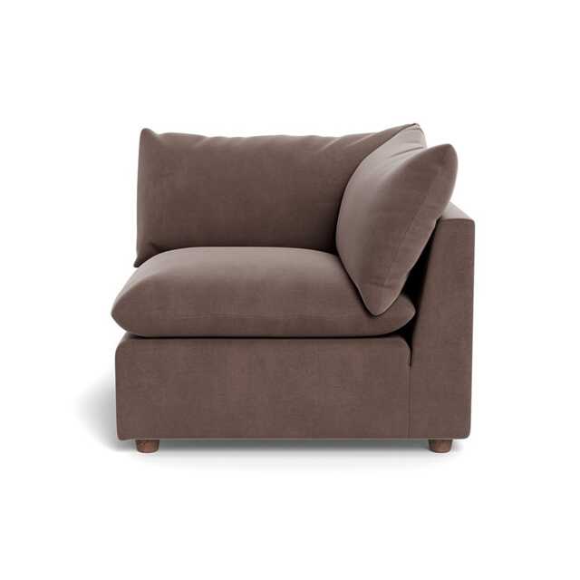 Heal's Astrid Corner Unit Smart Velvet Mouse Walnut Stained Beech Feet