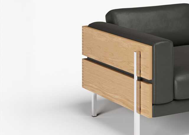 Case Forum 2 Seater Sofa Oak Frame / Black Leather