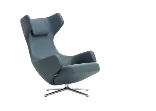 Vitra Grand Repos Chair Premium Leather Smoke Blue Polished Base Glides for Carpets - image 1