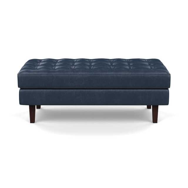 Heal's Hepburn Ottoman Stonewash Leather Navy Blue 279 Black Feet