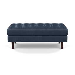 Heal's Hepburn Ottoman Stonewash Leather Navy Blue 279 Black Feet