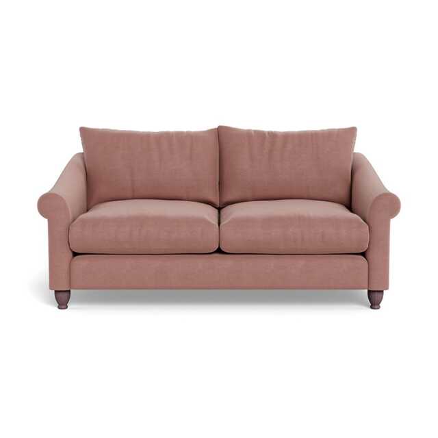 Heal's Devon 3 Seater Smart Luxe Velvet Dusky Pink Walnut Stained Beech Feet