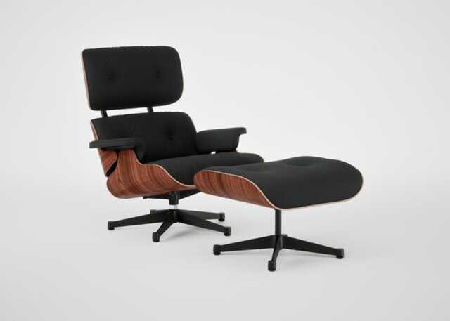 Vitra Eames Lounge Chair & Ottoman Santos Palisander Contemporary L50 66 Nero Polished Black Hard Glides