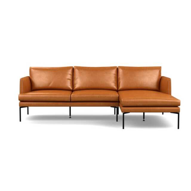 Heal's Matera Right Hand Facing Chaise Sofa Leather Stonewash Toffee 277 Black Feet