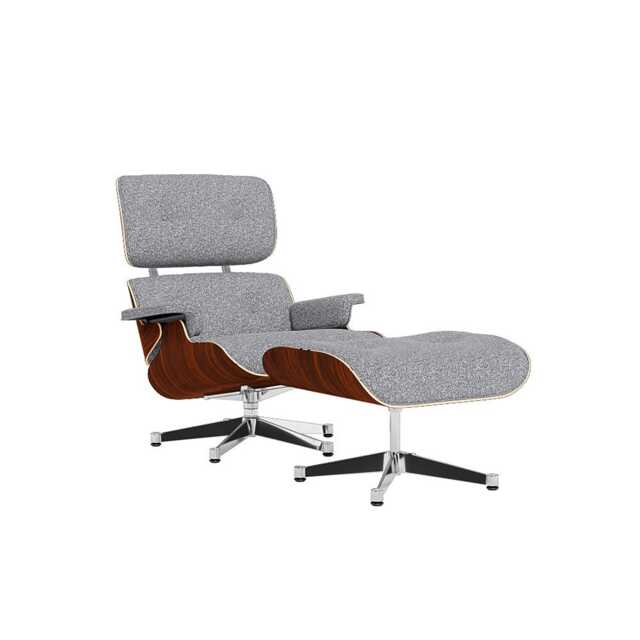 Vitra Eames Lounge Chair & Ottoman Santos Palisander Clas. Nubia 08 Ivory Dark Blue Polished Black Base 05