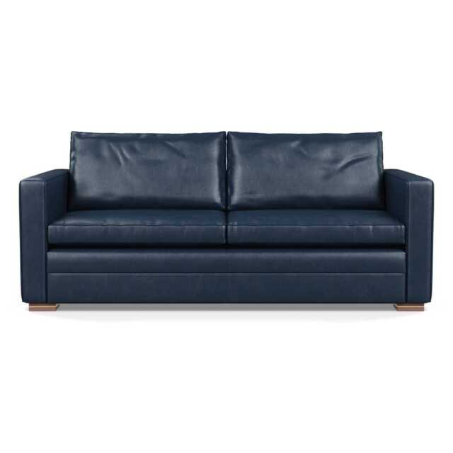 Heal's Palermo 3 Seater Sofa Leather Stonewash Navy Blue 279 Brass and Walnut Feet