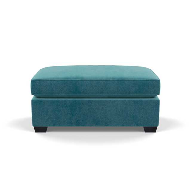 Heal's Torino Footstool Smart Luxe Velvet Airforce Blue Black Feet