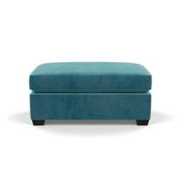 Heal's Torino Footstool Smart Luxe Velvet Airforce Blue Black Feet