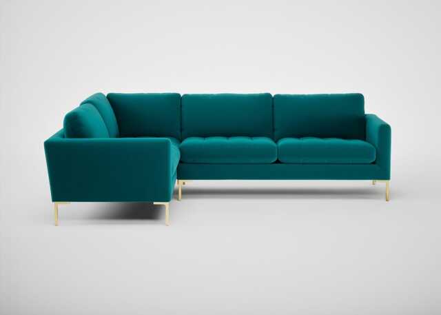 Heal's Eton Left Hand Facing Corner Sofa Smart Velvet Petrol Brass Feet