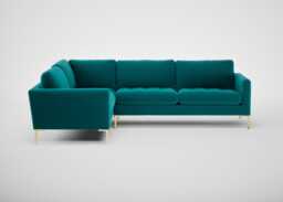 Heal's Eton Left Hand Facing Corner Sofa Smart Velvet Petrol Brass Feet