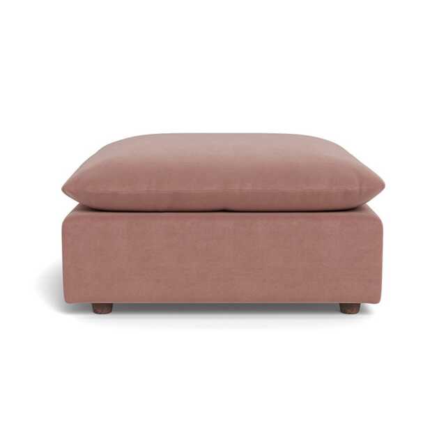 Heal's Astrid Ottoman Smart Luxe Velvet Dusky Pink Walnut Stained Beech Feet