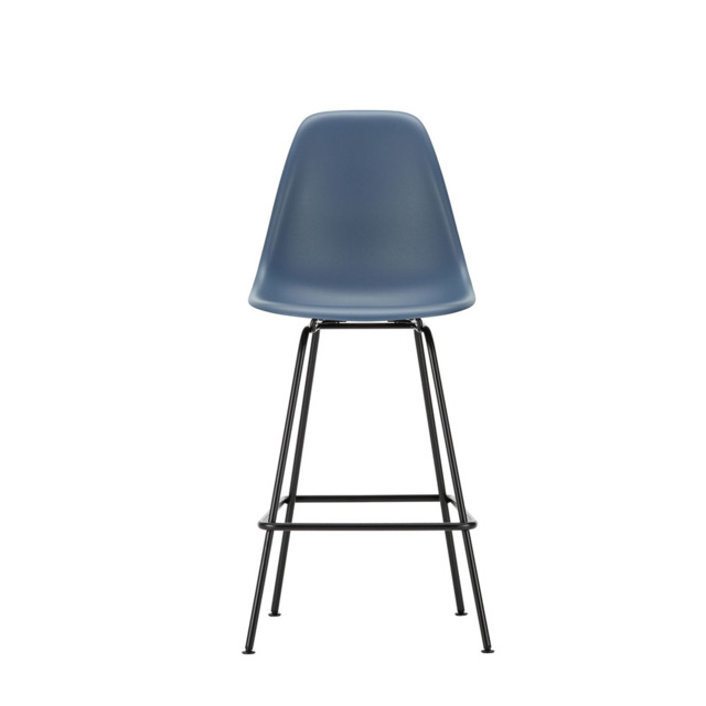 Vitra Eames Plastic Stool RE Medium Sea Blue Basic Dark Powdered Legs