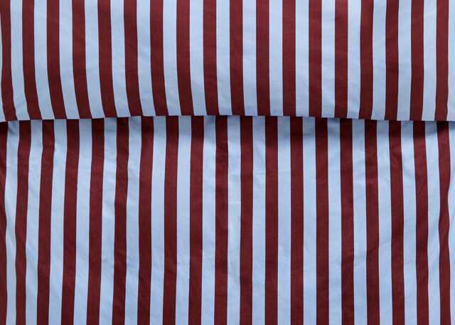 HAY Été Stripe Cotton Burgundy & Pale Blue Duvet Cover Double