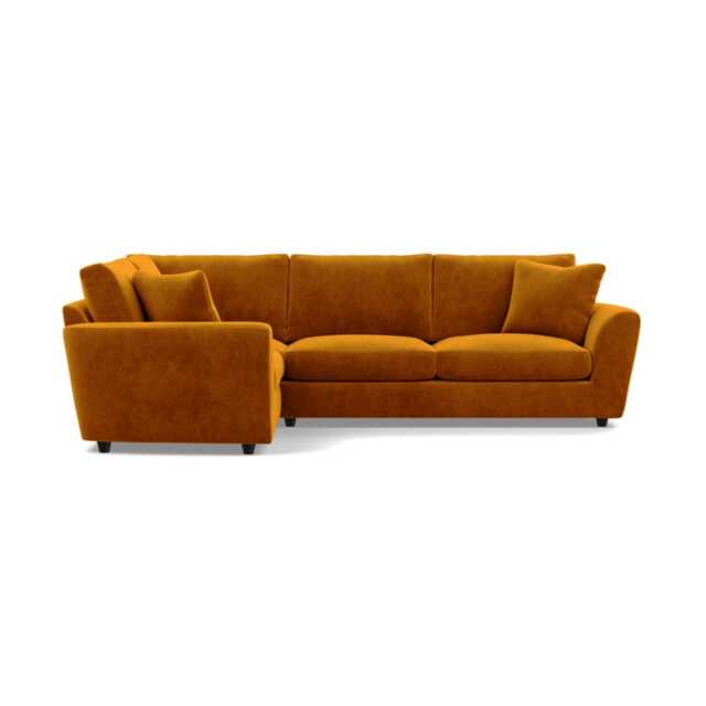Heal's Snooze Left Hand Facing Corner Sofa Smart Luxe Velvet Cognac Black Feet