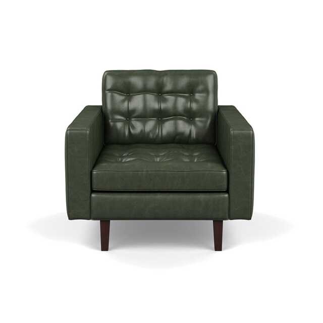 Heal's Hepburn Armchair Stonewash Leather Vintage Green 278 Black Feet