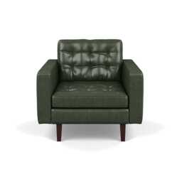 Heal's Hepburn Armchair Stonewash Leather Vintage Green 278 Black Feet
