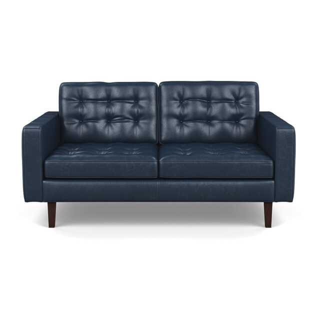 Heal's Hepburn 2 Seater Stonewash Leather Navy Blue 279 Walnut Feet