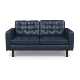 Heal's Hepburn 2 Seater Stonewash Leather Navy Blue 279 Walnut Feet