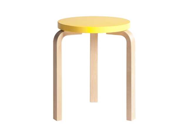 Stool 60 Natural Lacquered Birch Yellow Lacquered