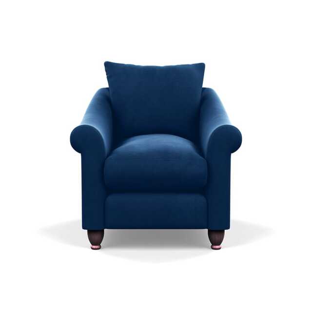 Heal's Devon Armchair Velvet Petrol Walnut Stained Feet