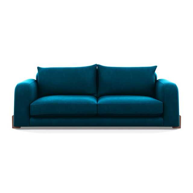 Heal's Nuvola 4 Seater Sofa Velvet Teal Walnut Stained Feet