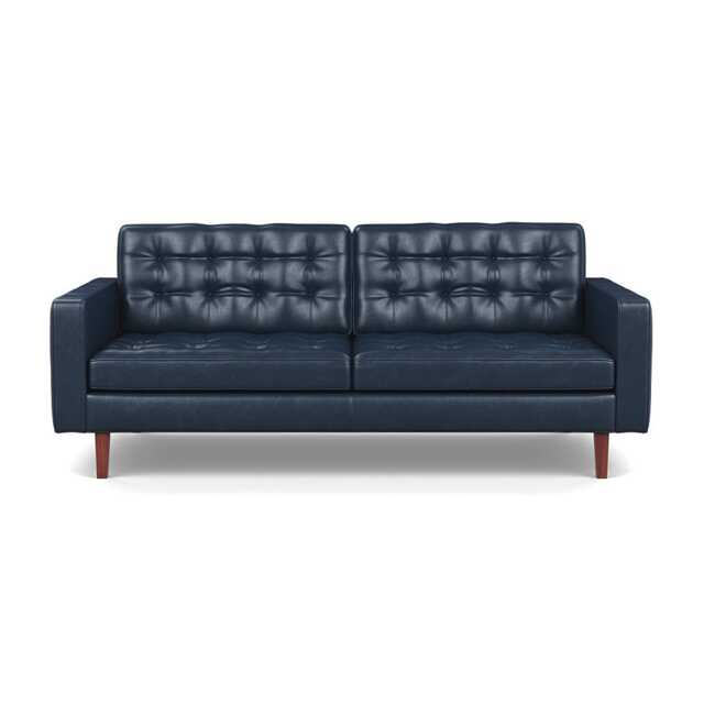 Heal's Hepburn 3 Seater Stonewash Leather Navy Blue 279 Walnut Feet - image 1