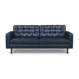 Heal's Hepburn 3 Seater Stonewash Leather Navy Blue 279 Walnut Feet - thumbnail 1