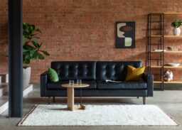 Heal's Hepburn 3 Seater Stonewash Leather Navy Blue 279 Walnut Feet - thumbnail 2