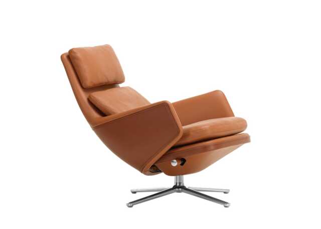 Vitra Grand Relax Lounge Chair Leather Cognac Polished Base Felt Glides - image 1