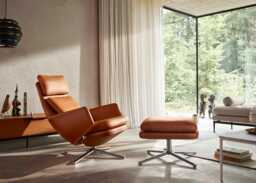 Vitra Grand Relax Lounge Chair Leather Cognac Polished Base Felt Glides - thumbnail 2