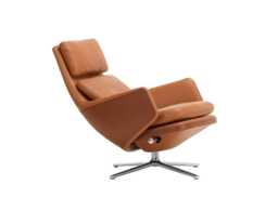 Vitra Grand Relax Lounge Chair Leather Cognac Polished Base Felt Glides - thumbnail 1