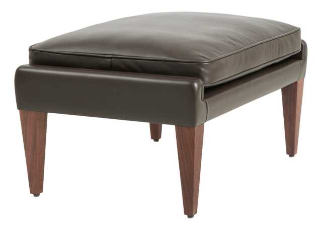 Gubi V11 Ottoman in Smooth Leather Coffee and American Walnut