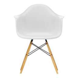 Vitra Eames DAW Armchair RE in Cotton White 02 Golden Maple Base 05 Glides