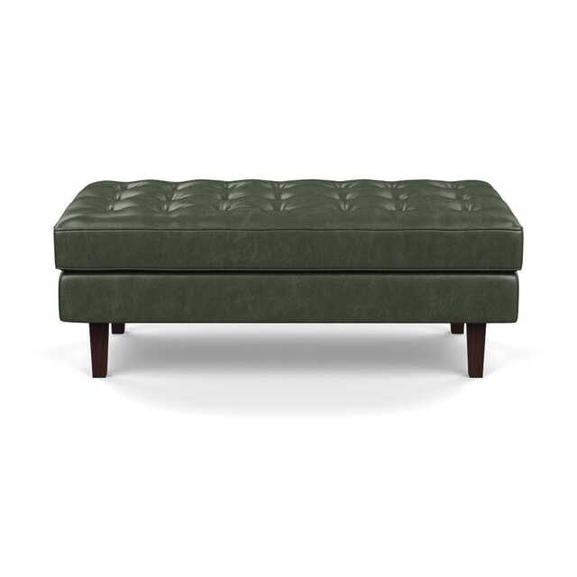 Heal's Hepburn Ottoman Stonewash Leather Vintage Green 278 Black Feet