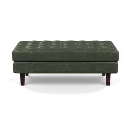 Heal's Hepburn Ottoman Stonewash Leather Vintage Green 278 Black Feet