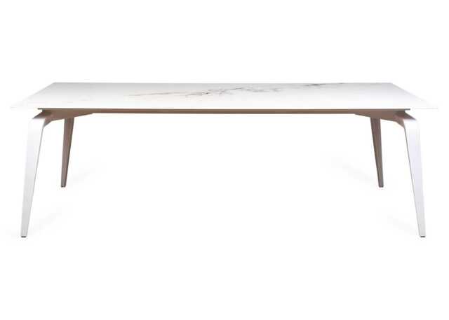 Ligne Roset Odessa Rectangular Dining Table White Marble Effect White Legs 240 x 98cm