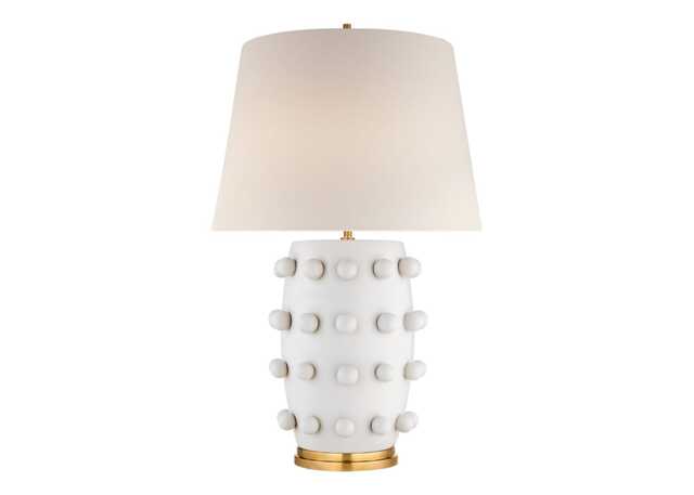 Visual Comfort Linden Table Lamp White & Linen Shade Medium