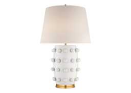 Visual Comfort Linden Table Lamp White & Linen Shade Medium