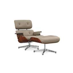 Vitra Eames Lounge Chair & Ottoman Classic Dims White Pig. Walnut Polished Aluminium L.Natural Dark Sand
