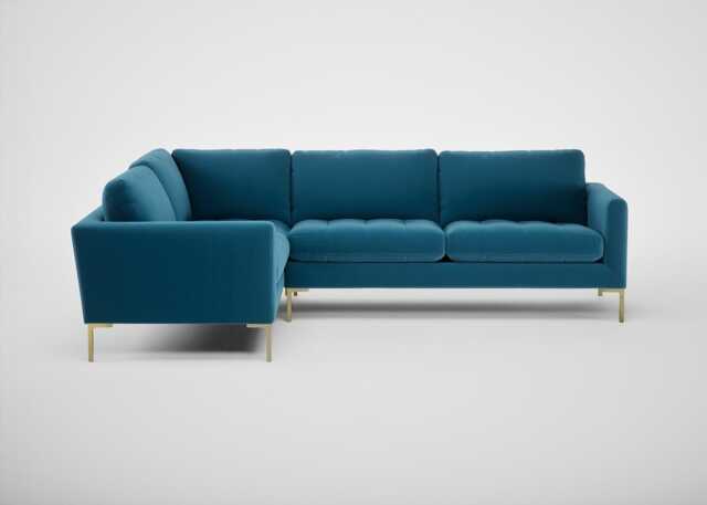 Heal's Eton Left Hand Facing Corner Sofa Smart Velvet Ocean Blue Brass Feet