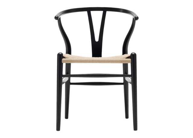 Carl Hansen & Son Wishbone Chair CH24 in Black Oak with Natural Cord Seat