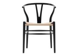 Carl Hansen & Son Wishbone Chair CH24 in Black Oak with Natural Cord Seat