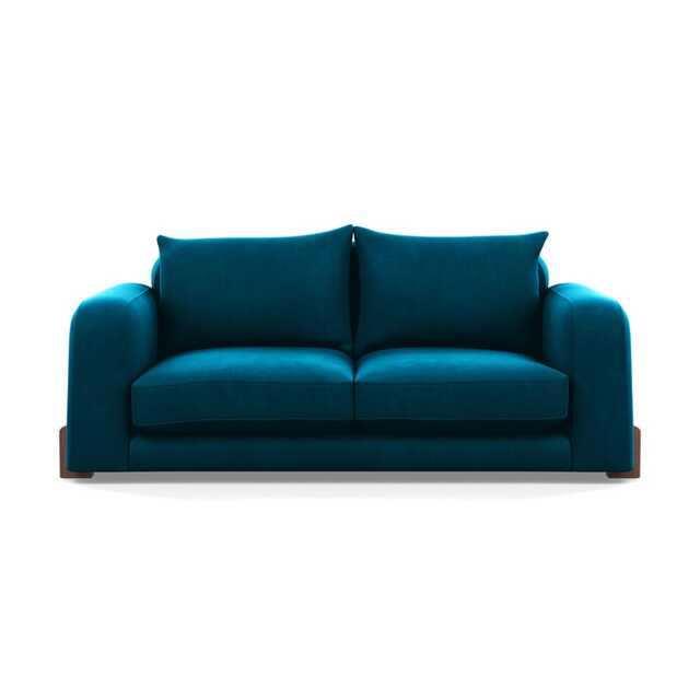 Heal's Nuvola 2 Seater Sofa Velvet Teal Walnut Stained Feet